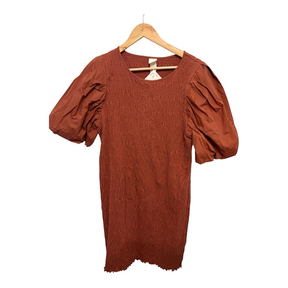 H&M Rust Orange Puff Sleeve Mini Dress
